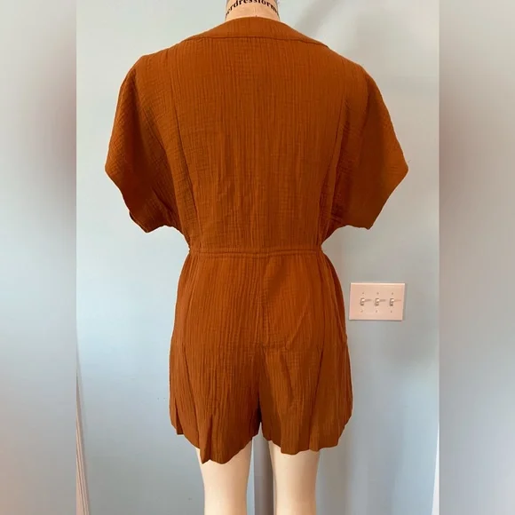 NWT Madewell Lightestspun Cover-Up Drawstring Romper - Size Medium - Orange